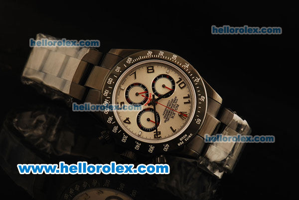 Rolex Daytona Chronograph Swiss Valjoux 7750 Automatic Movement PVD Case White Dial with Arabic Numerals and PVD Strap - Click Image to Close